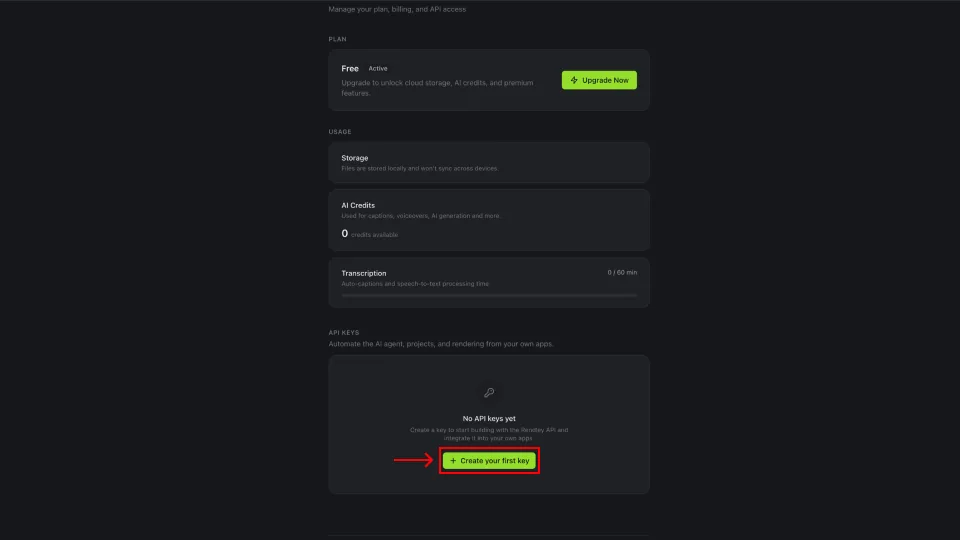 Settings, API Keys