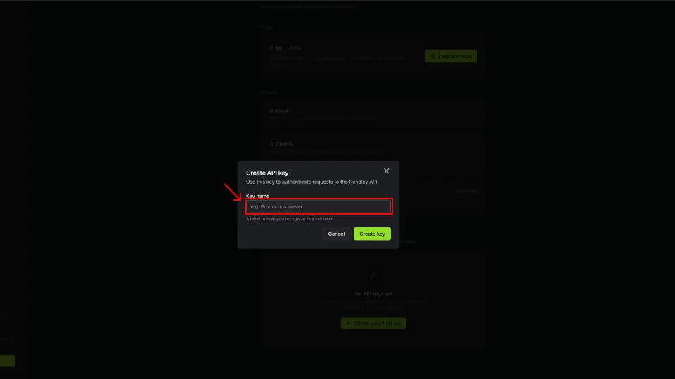 Create API key, Key name
