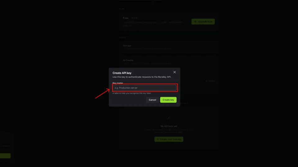 Create API key, Key name