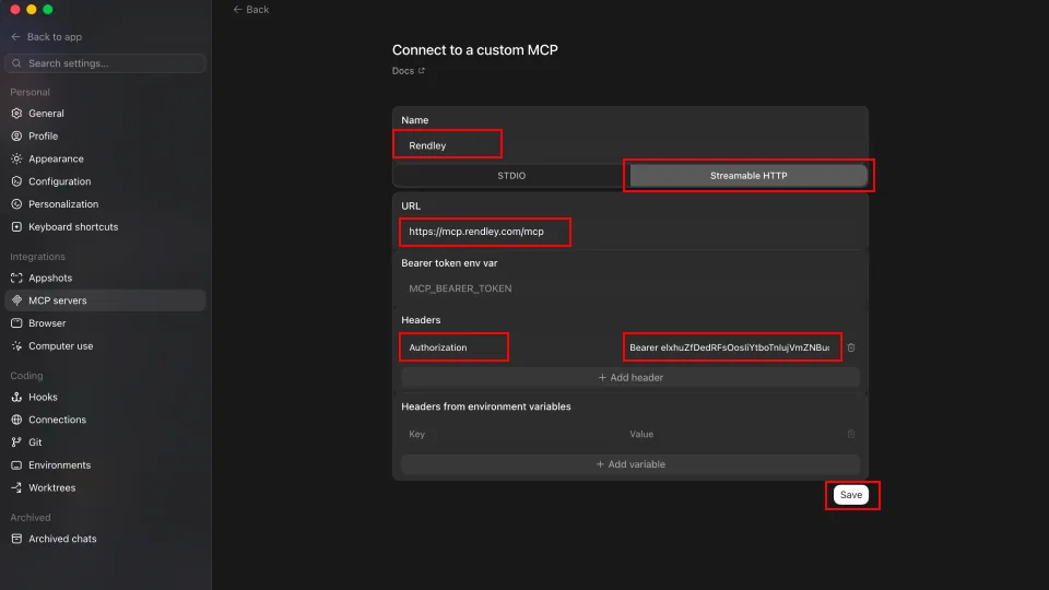 Connect to a custom MCP, Rendley